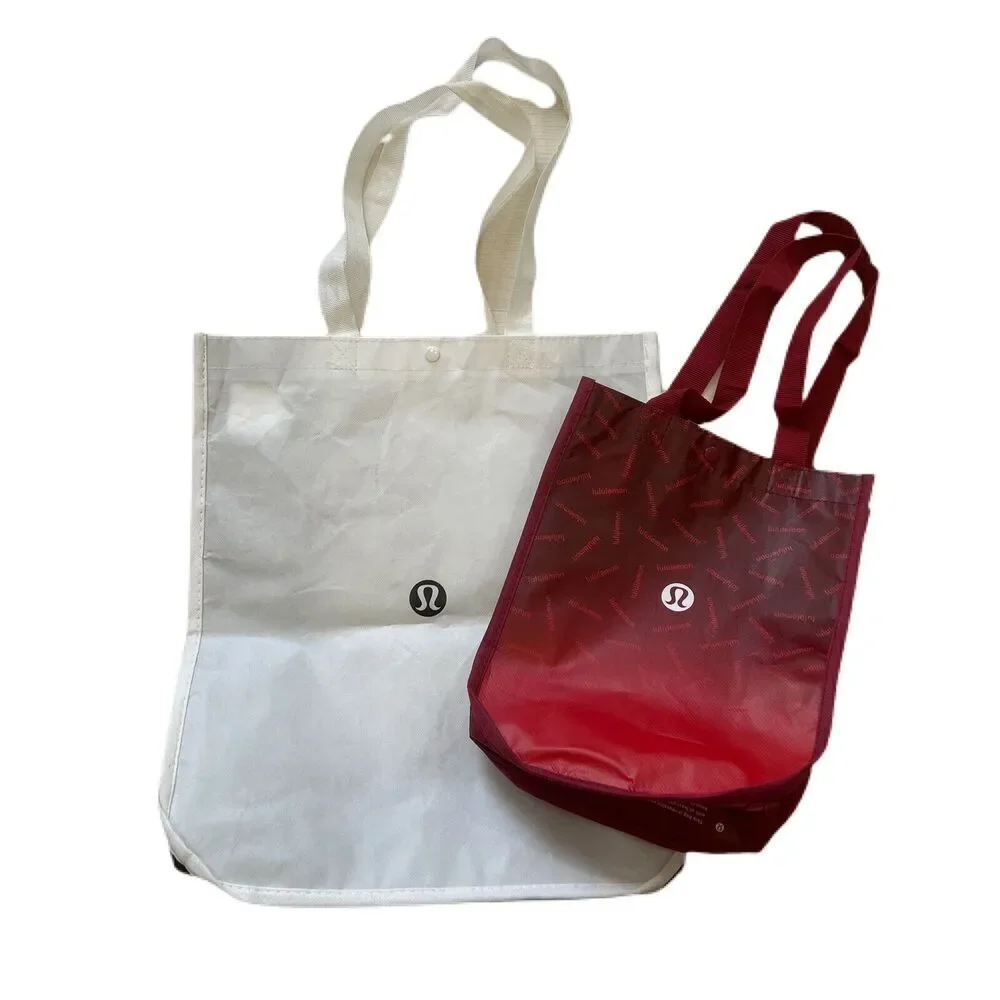 Lululemon Lot of 2 Large and Medium Reusable Shopping Tote Lunch Bags Black Red